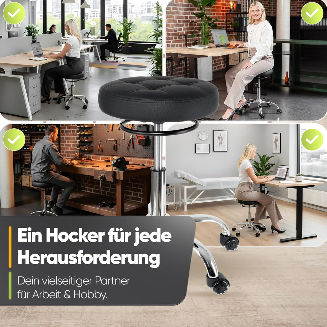 Bürohocker Ergonomisch [TESTSIEGER] Rollhocker Sitzhocker Höhenverstellbar [48-68cm] Ergonomischer H
