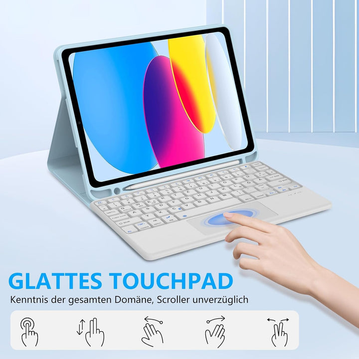Hülle Tastatur für iPad A16 11 Zoll 2025, iPad 10. Generation 2022 10.9" mit Touchpad, Magnetische B
