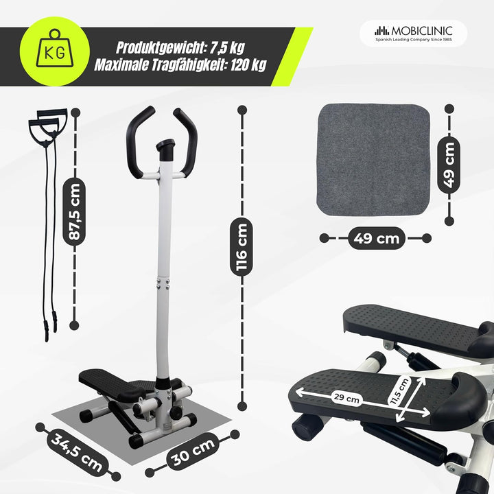 Mobiclinic®, Stepper mit Lenker, Höhenverstellbar, LCD-Monitor, Einstellbare Intensität, rutschfeste