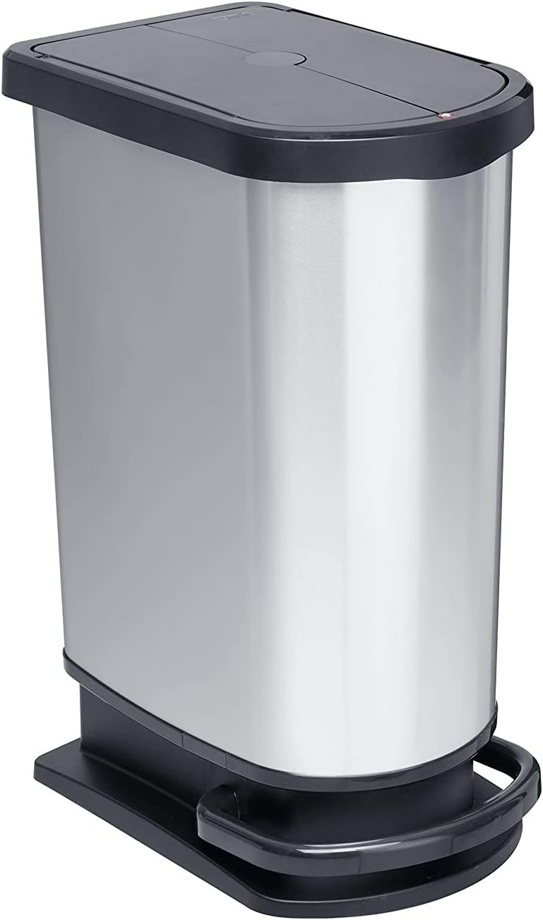 Rotho Paso Mülleimer 50l zur Mülltrennung mit Deckel und Pedal, Kunststoff (PP) BPA-frei, silber met