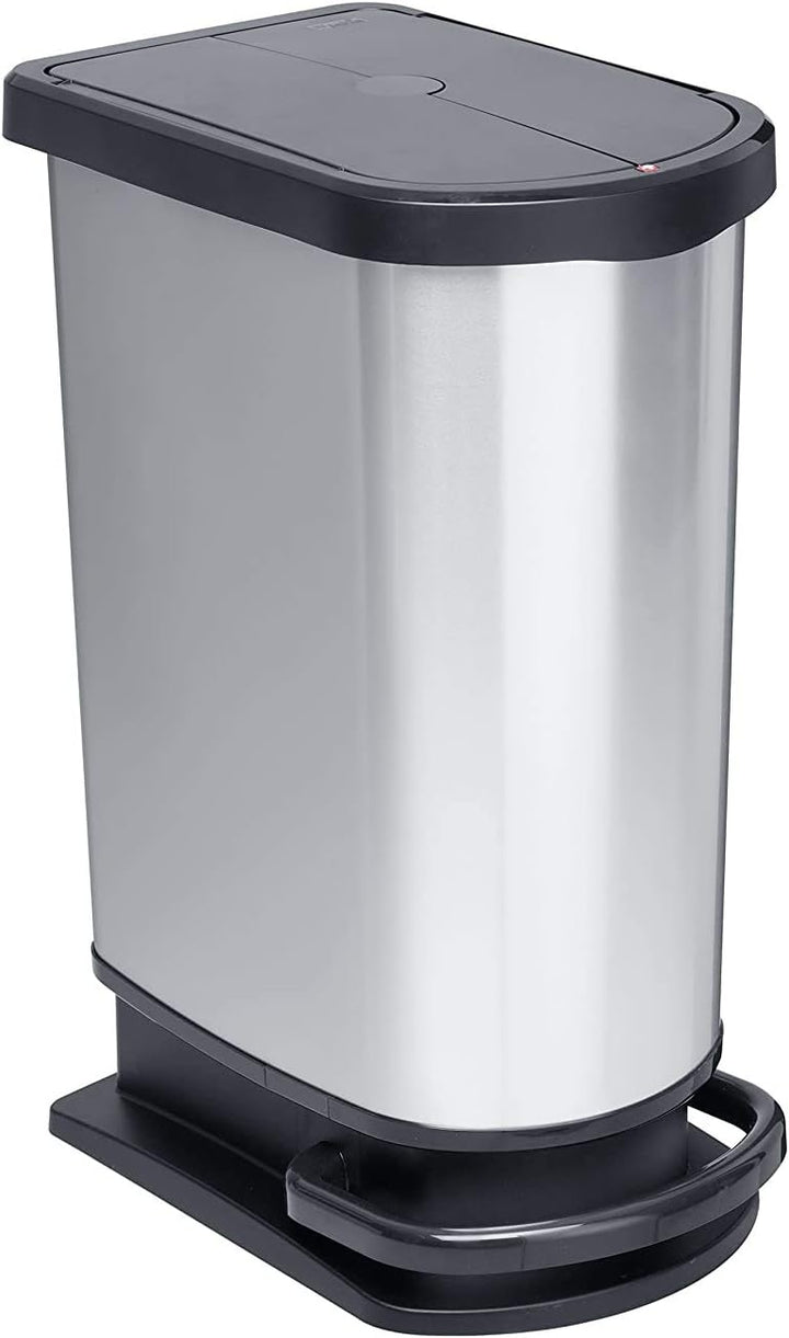 Rotho Paso Mülleimer 50l zur Mülltrennung mit Deckel und Pedal, Kunststoff (PP) BPA-frei, silber met