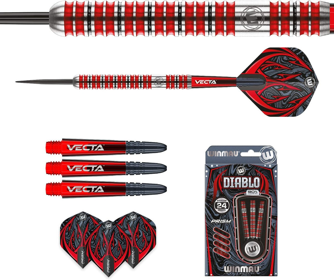 WINMAU Diablo Profi Stahlspitze Wolfram Dartpfeile mit Flüge und Stiele (Wellen) 24g Parallel, 24g P