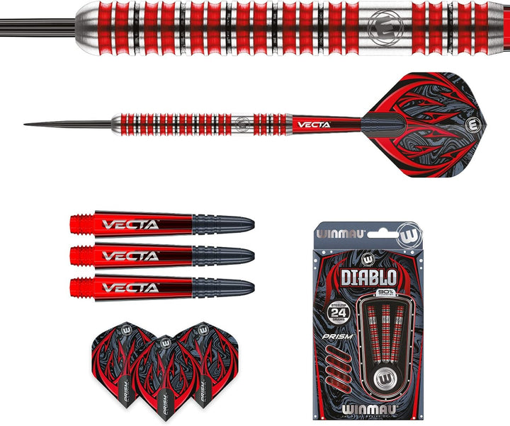 WINMAU Diablo Profi Stahlspitze Wolfram Dartpfeile mit Flüge und Stiele (Wellen) 24g Parallel, 24g P