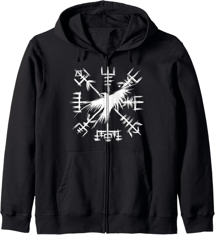 Wikinger-Symbol - Vegvisir mit Rabe - Wikingerkompass Kapuzenjacke