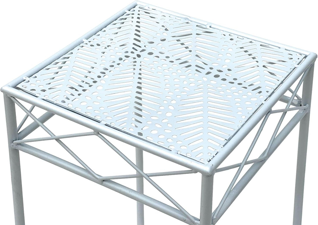 DanDiBo Blumenhocker Weiss Metall Eckig 70-50 cm Blumenständer 96314 Beistelltisch Blumensäule Moder