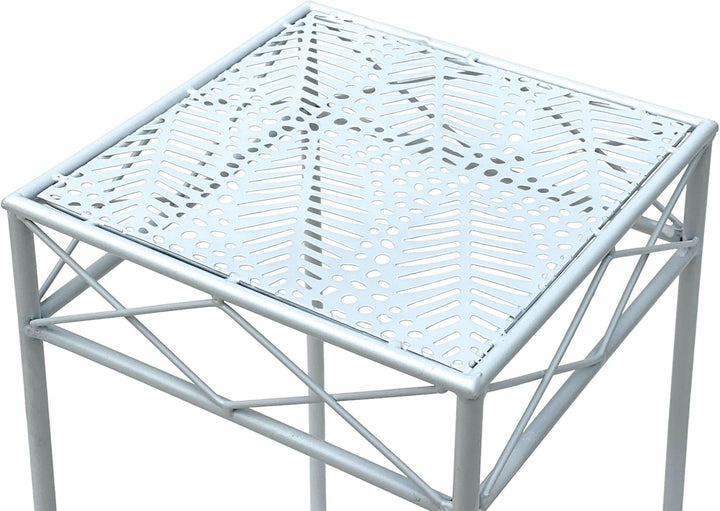 DanDiBo Blumenhocker Weiss Metall Eckig 70-50 cm Blumenständer 96314 Beistelltisch Blumensäule Moder