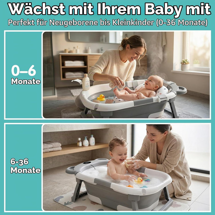 Highbird Baby Badewanne, Faltbare Babywanne mit Stützkissen für Neugeborene &amp; Kleinkinder, Platzspar