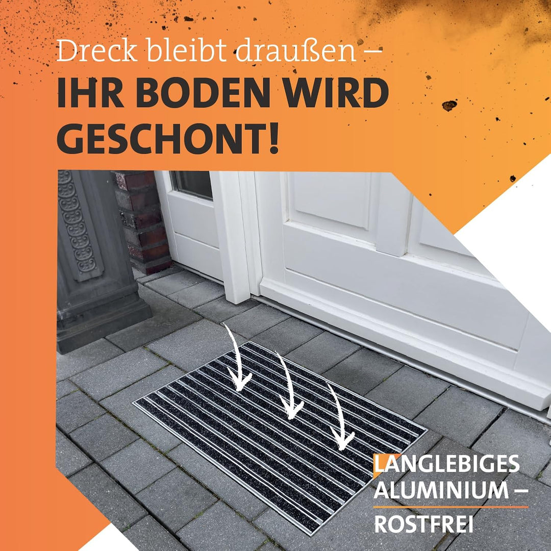 Fussabtreter für Innen & Aussen I Eingangsmatte mit Aluminium Rahmen I Einbau Schmutzfangmatte & ein