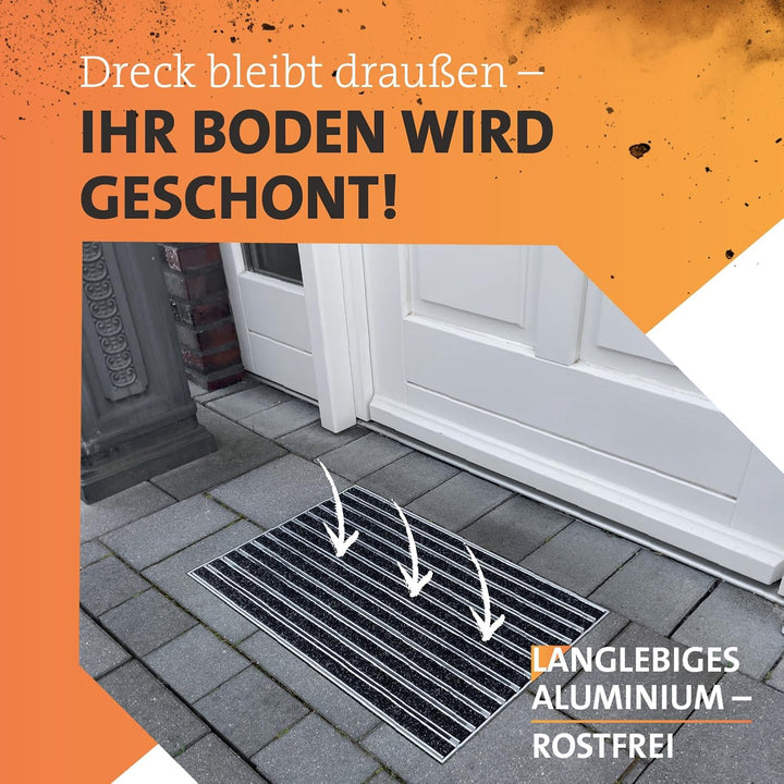 Fussabtreter für Innen & Aussen I Eingangsmatte mit Aluminium Rahmen I Einbau Schmutzfangmatte & ein
