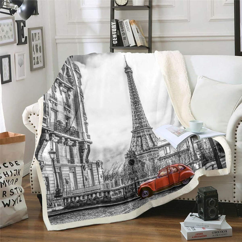 Tbrand Paris Stadt 3D Drucken Kuscheldecke EEiffelturm Flanell Fleecedecke Microfaser Grau Modern Ci