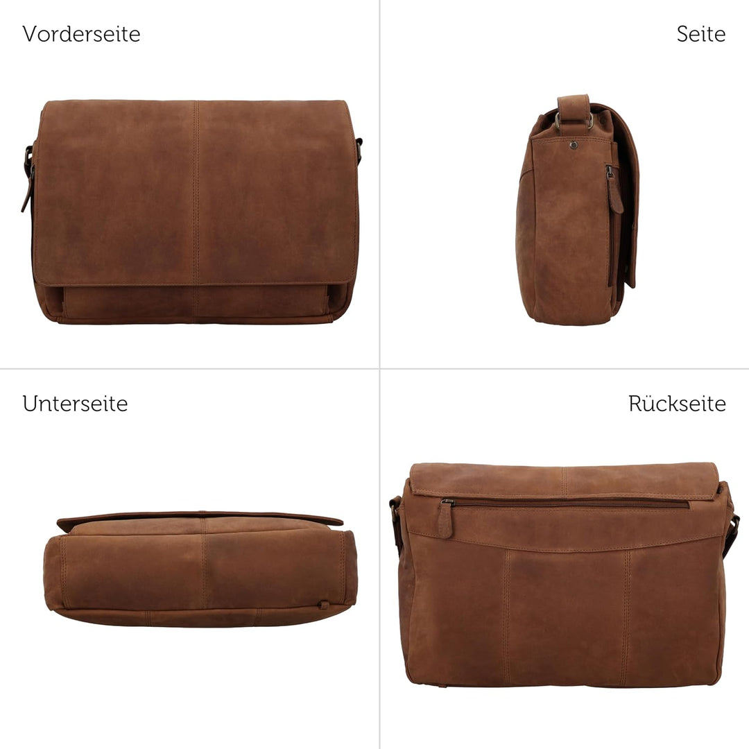 Gusti Leder Florin Aktentasche Laptoptasche, Hellbraun, 43x34x8 cm, 1,44 kg, Büffelleder, Umhängetas