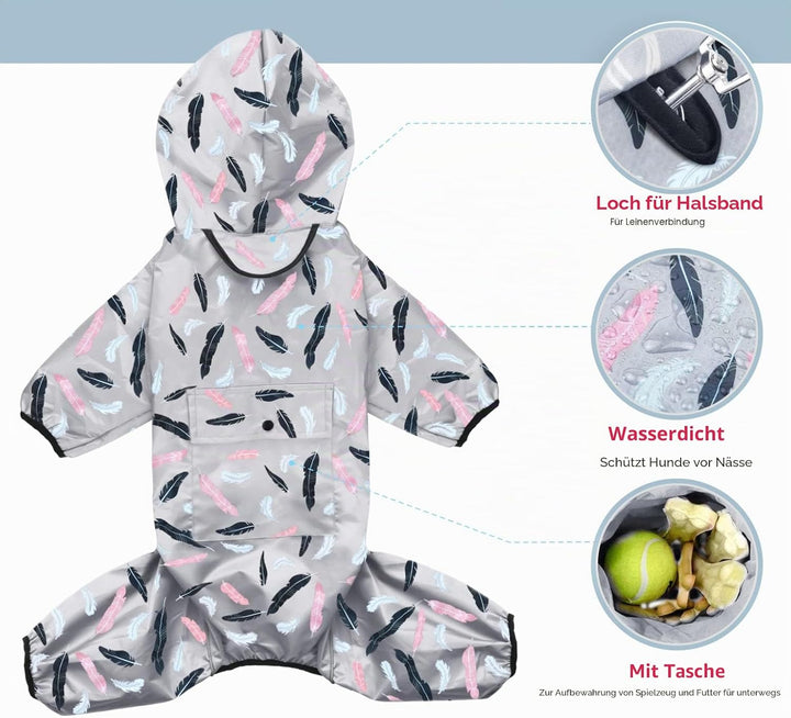 Idepet Regenmantel für Hunde Regenjacke Hund Winddicht Wasserdicht Hundamantel mit Kapuze für kleine