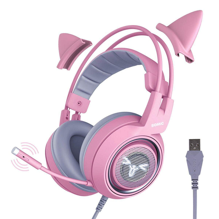 Somic G951rosa Rose Kat Gaming Headset Kopfhörer mit Virtuell 7.1 Klingen und LED Licht, Mikrofon fü
