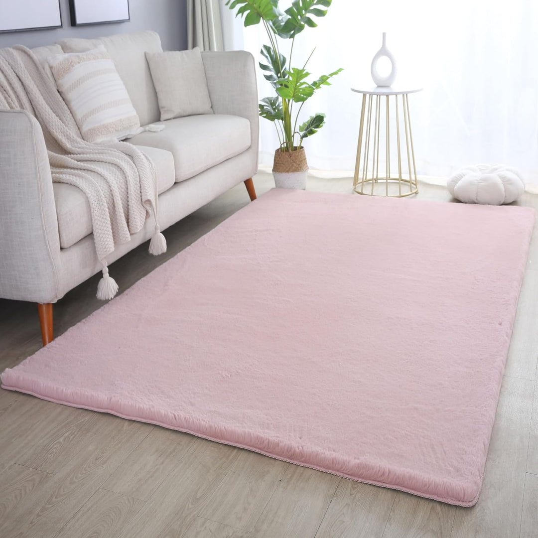 Weicher Hochflor Teppich Wohnzimmer Waschbarer Teppich im modernen Stil Unicolor & Einfarbig Läufer