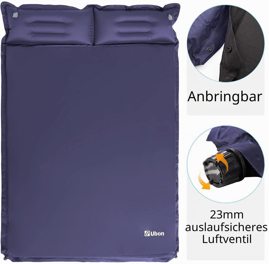 Ubon Doppelte Selbstaufblasende Schlafmatten Isomatte Aufblasbare Matratze für 2 Personen 3,6cm Luft