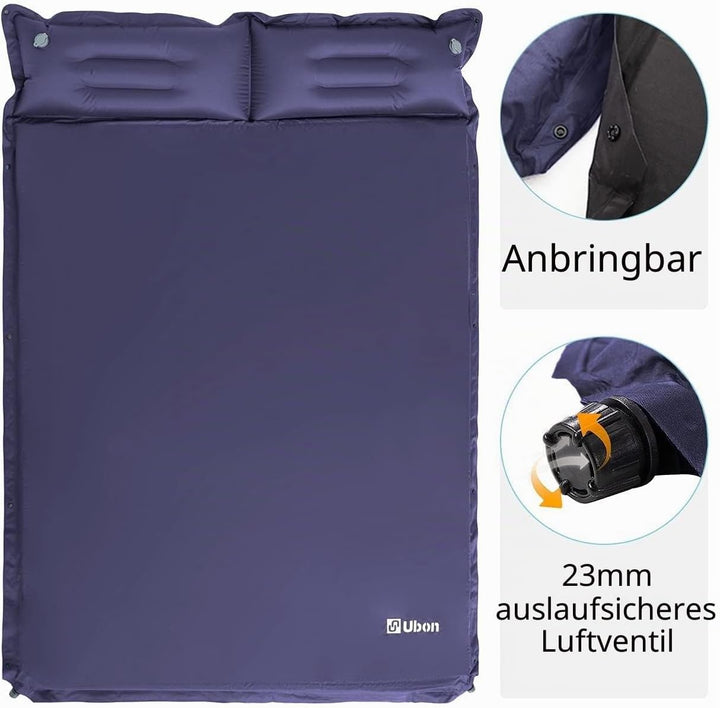 Ubon Doppelte Selbstaufblasende Schlafmatten Isomatte Aufblasbare Matratze für 2 Personen 3,6cm Luft