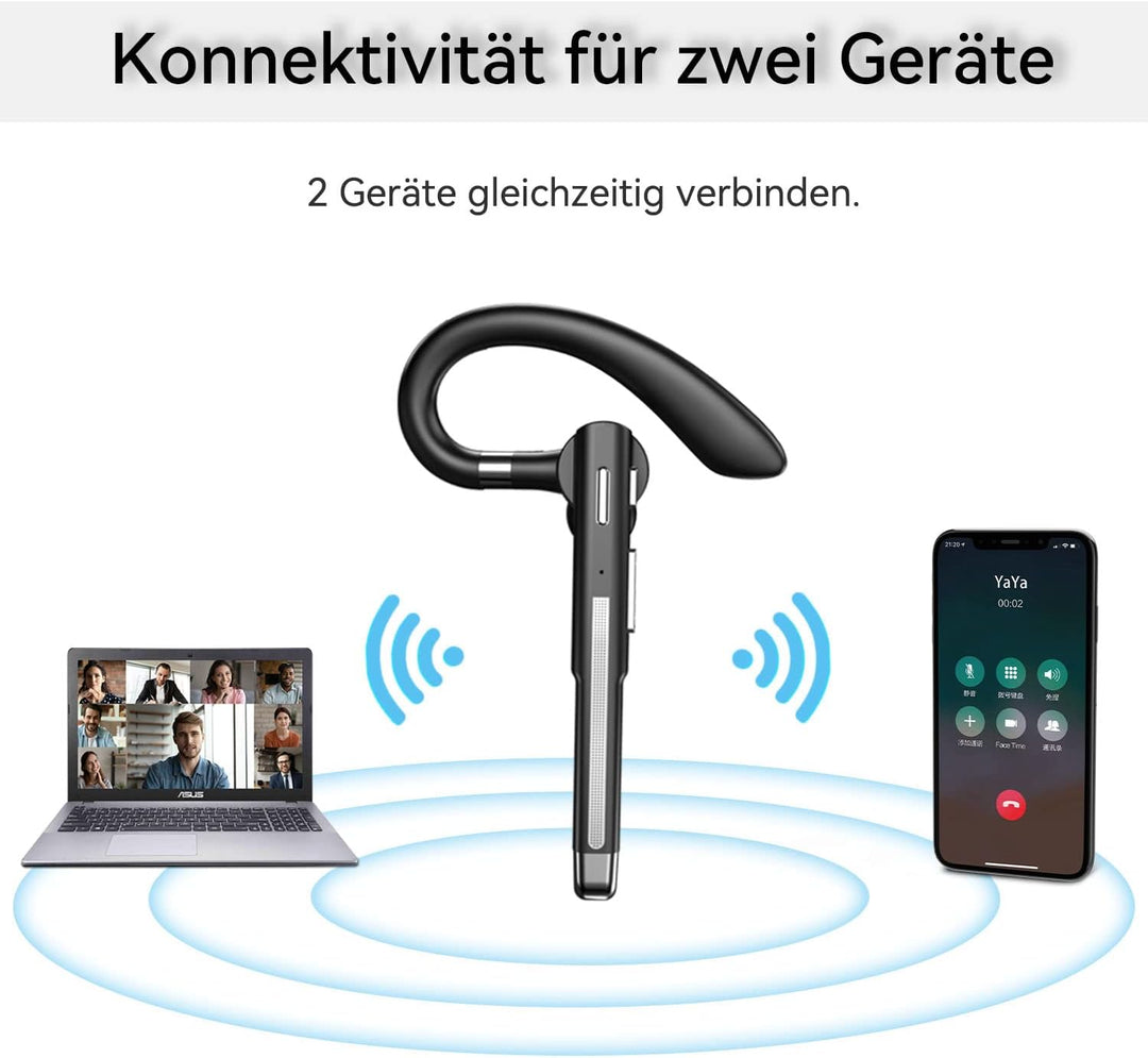Bluetooth Headset mit Mikrofon, In Ear Freisprech Handy Kabellos Kopfhörer mit LED Ladebox für Autof