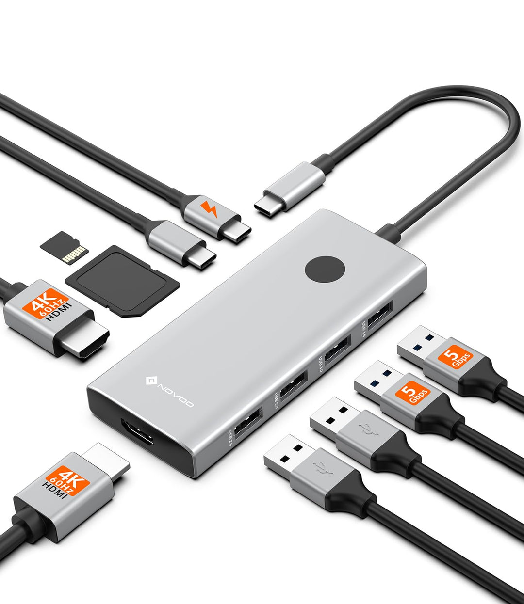 NOVOO 10-in-1 USB C Docking Station Dual Monitor, Typ C Hub mit 2 HDMI 4K@60Hz, 100W PD, 5Gbps USB-C