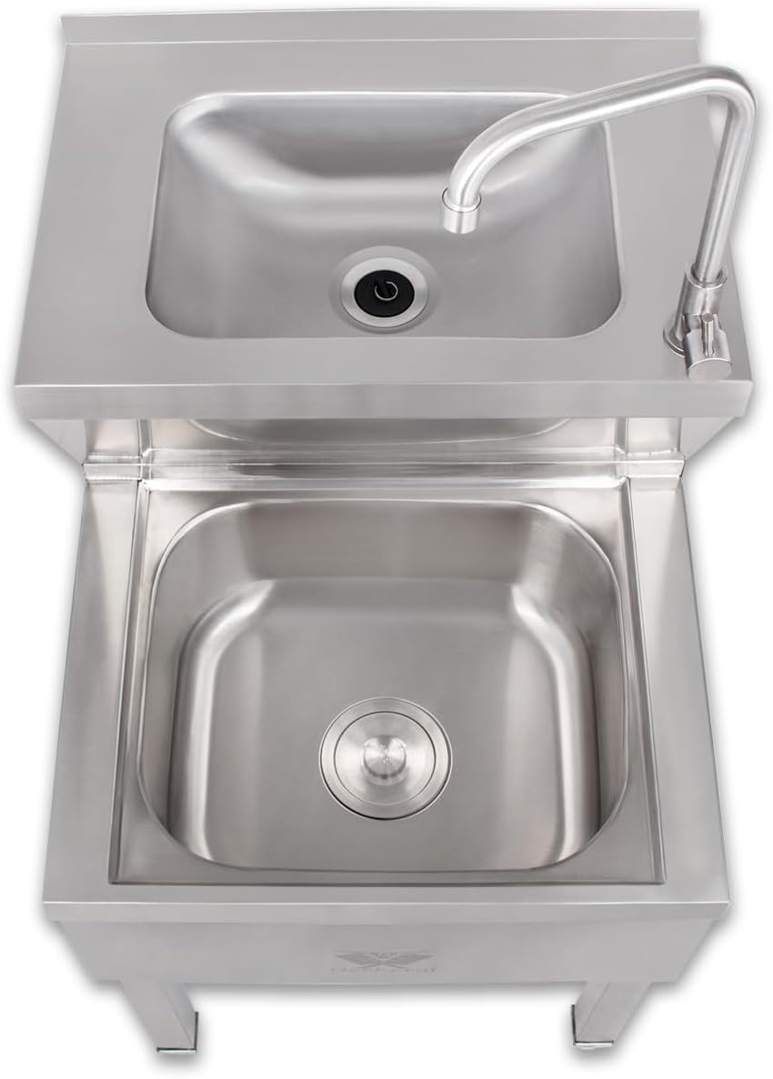 Beeketal 'BAB-1' 2in1 Edelstahl Stand Handwaschbecken mit Ausgussbecken, Industrie Waschbecken mit h