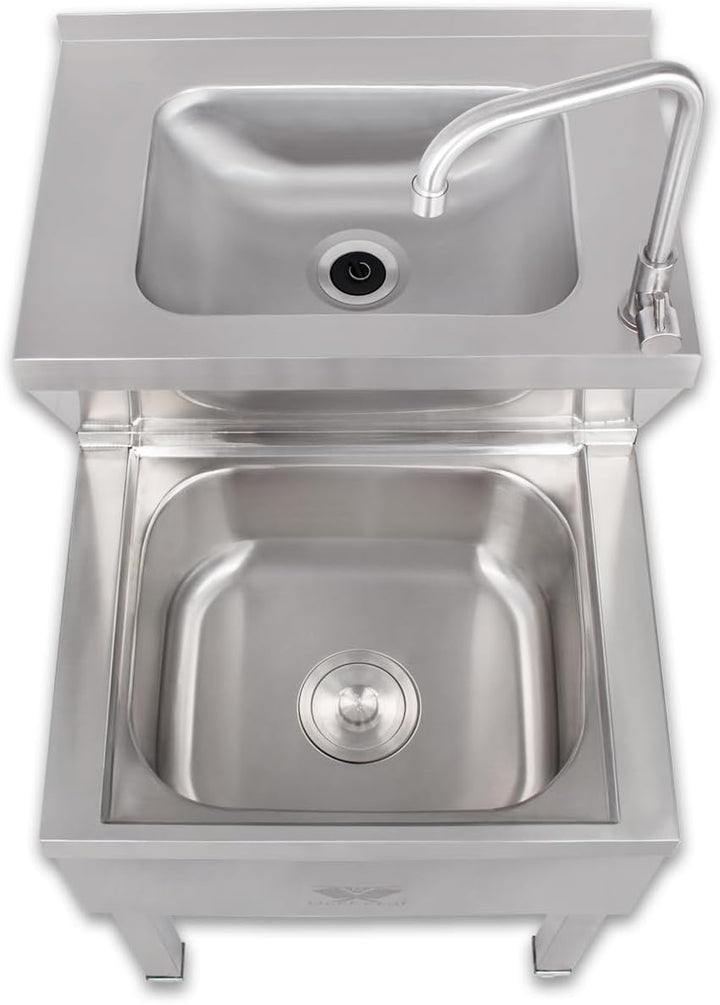 Beeketal 'BAB-1' 2in1 Edelstahl Stand Handwaschbecken mit Ausgussbecken, Industrie Waschbecken mit h