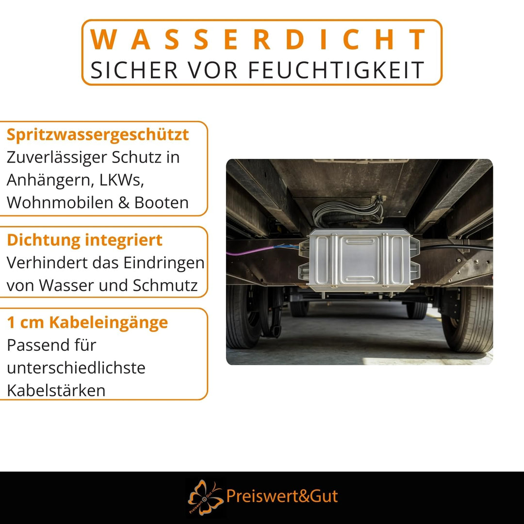 2 STK Verteilerdose 8-polig Anhänger Polyamid 17,1 x 9,3 x 3,3 cm KFZ | Verbindungsdose mit Aluminiu