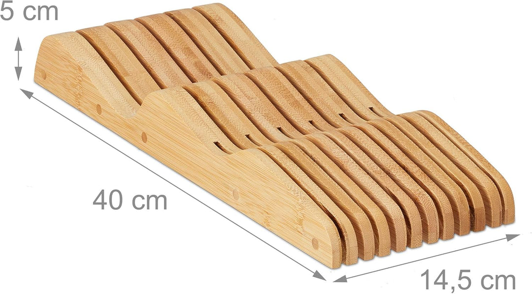 Relaxdays Messerblock Schublade, liegend, Bambus, für 11 Messer, HBT 5x14,5x40 cm, Schubladeneinsatz