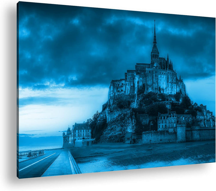 deyoli Mont St Michel bei Sonnenuntergang Format 100x70 Effekt: Monocrome Blau als Leinwandbild, Mot
