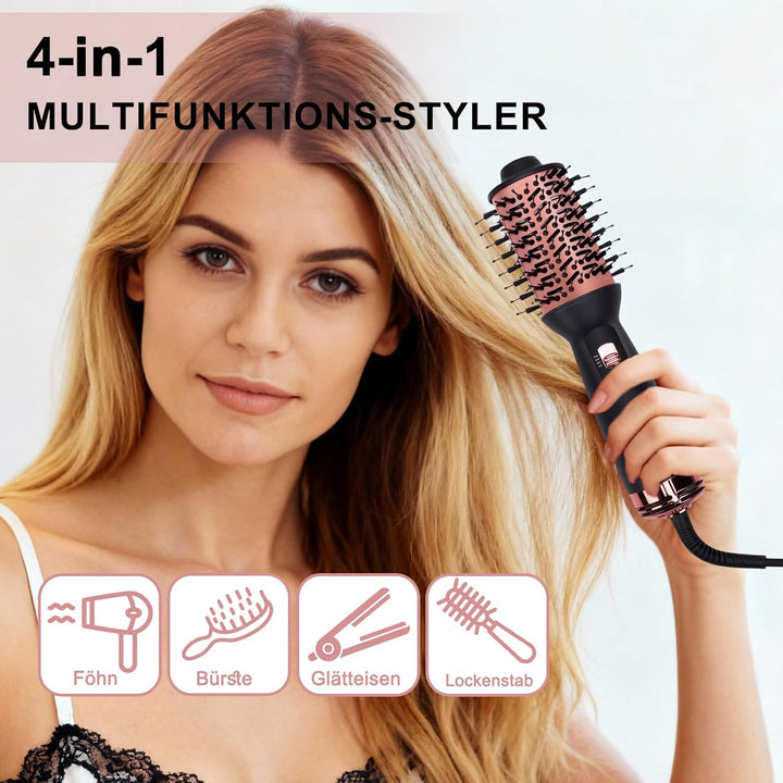 Reise Warmluftbürste, Föhnbürste mit 3 Temperaturstufen für Glätten & Locken, Leicht (275g) Dual Vol