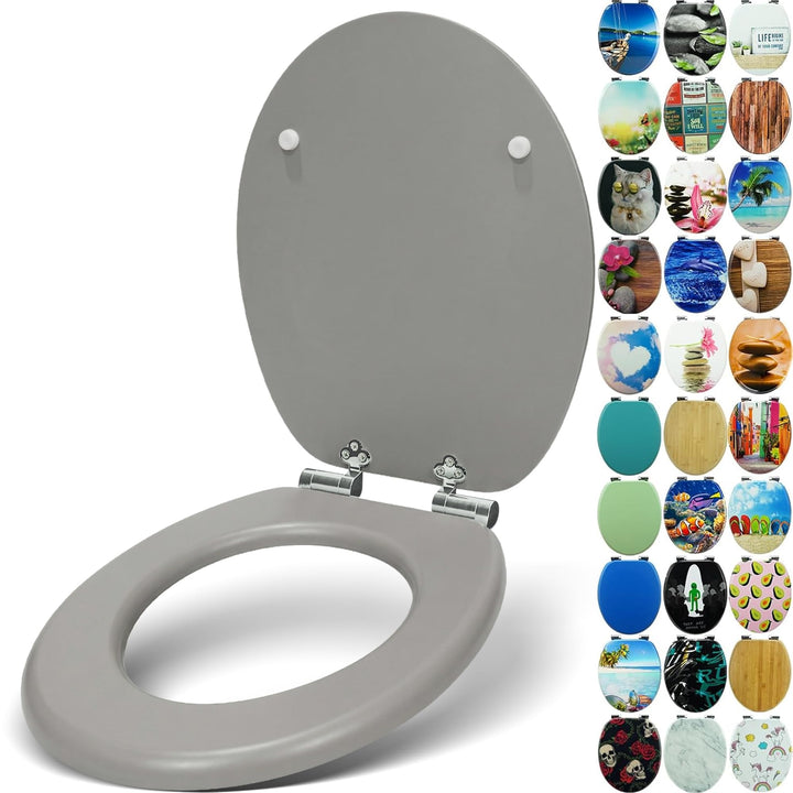 Premium WC Sitz mit Absenkautomatik – hochwertige Toilettendeckel aus Holz, viele bunte Motive, hohe