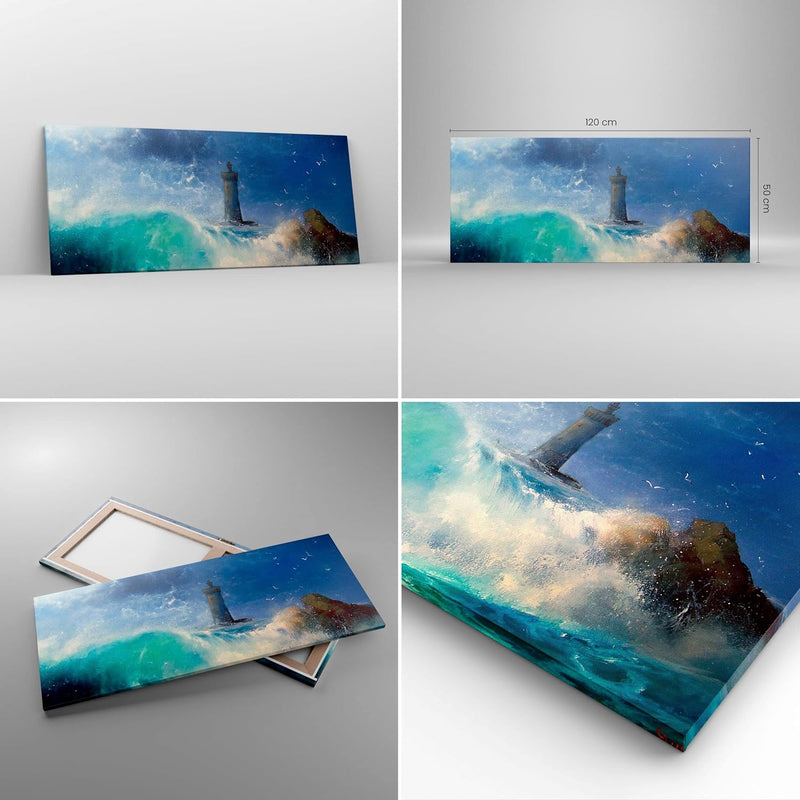 Wandbilder Dekoration Wohnzimmer Leuchtturm Meer Panorama Bilder auf Leinwand 120x50cm Leinwandbild