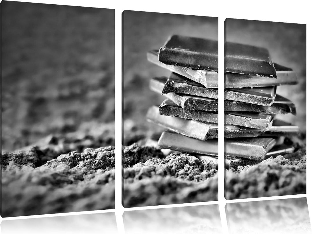 Pixxprint Monocrome, Schokoladenstücken 3-Teiler Leinwandbild 120x80 Bild auf Leinwand
