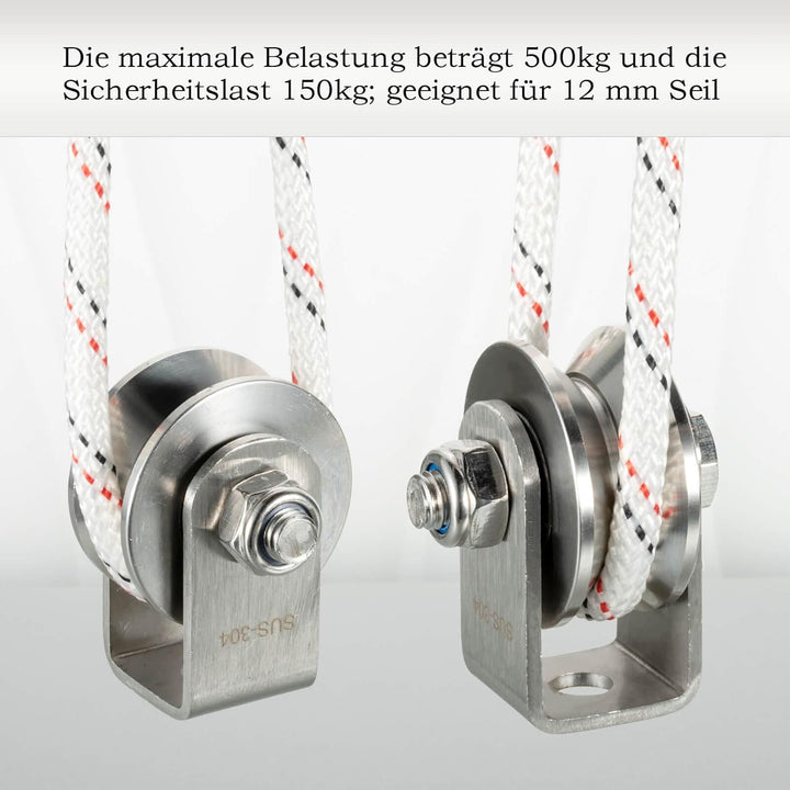 Umlenkrolle mit 2 Kugellager, Edelstahl Fitness flaschenzug, 48mm V Typ Umlenkrollen für 12mm Seile