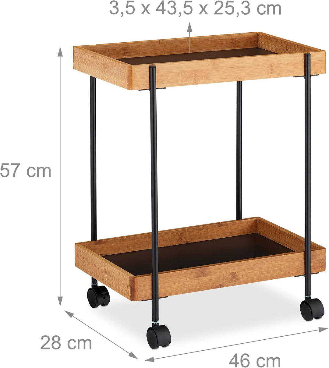 Relaxdays Servierwagen, Teewagen mit 2 Etagen, & Eisen, Beistelltisch mit Rollen, 57 x 46 x 28 cm, s