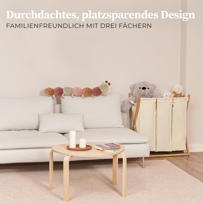 Hennez Wäschesammler XXL - Wäschekorb 3 Fächer - Wäschesortierer Wäschebox - Holz - Wäschetrenner Be
