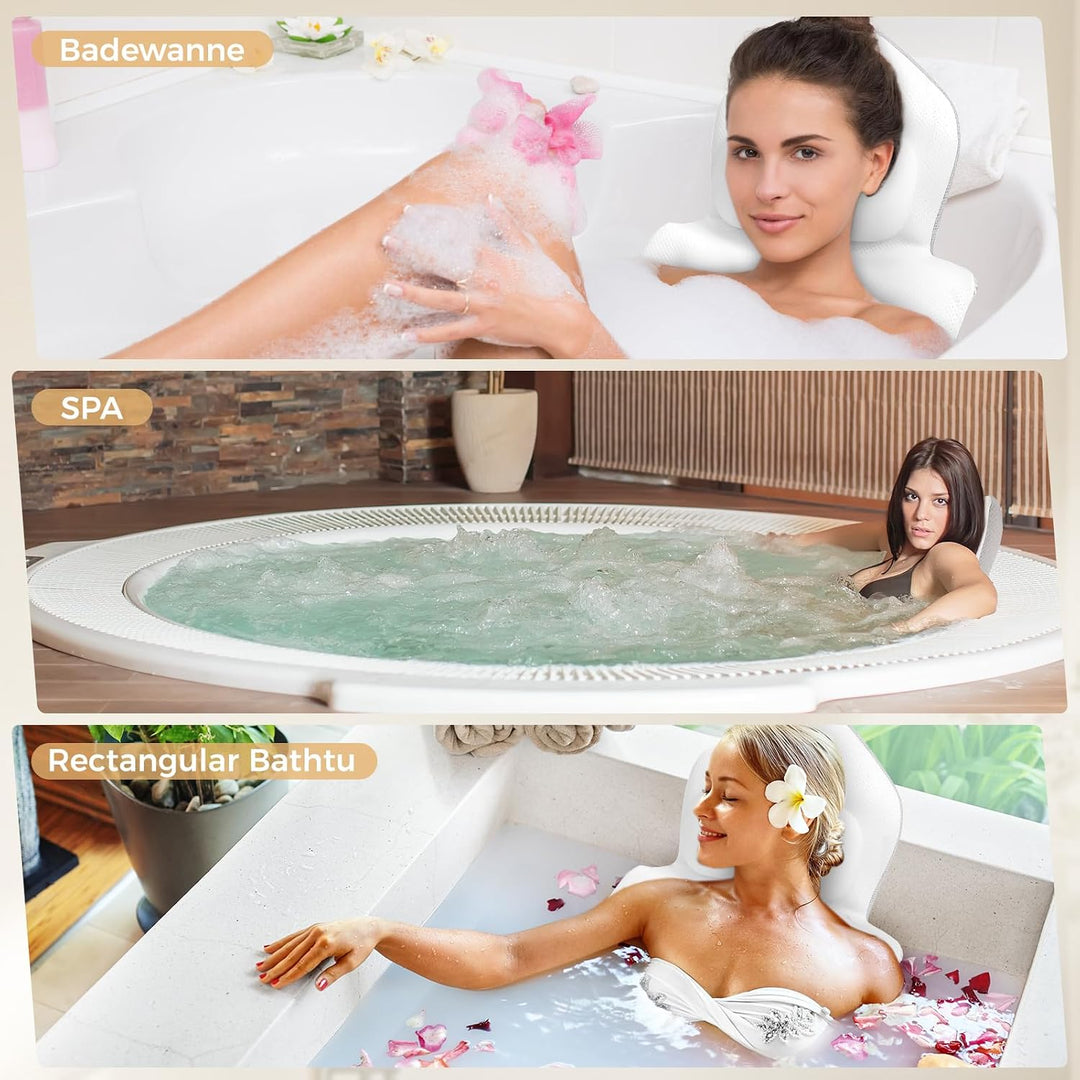 Badewannenkissen mit EXTRA Lendenkissen · 144 Saugnäpfe (12x mehr Halt!) · 4D Weiches Badekissen Set