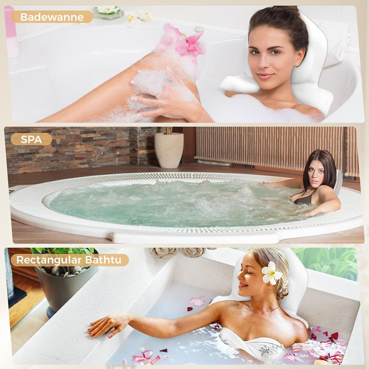 Badewannenkissen mit EXTRA Lendenkissen · 144 Saugnäpfe (12x mehr Halt!) · 4D Weiches Badekissen Set