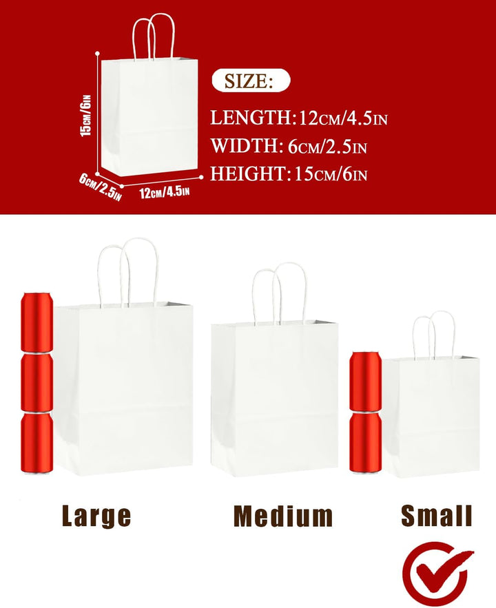 Gcardist 600 Stück Weiss Geschenk Taschen mit Griffen Bulk 8.3"x6"x3.15" Zoll kleine Grösse Kraftpap