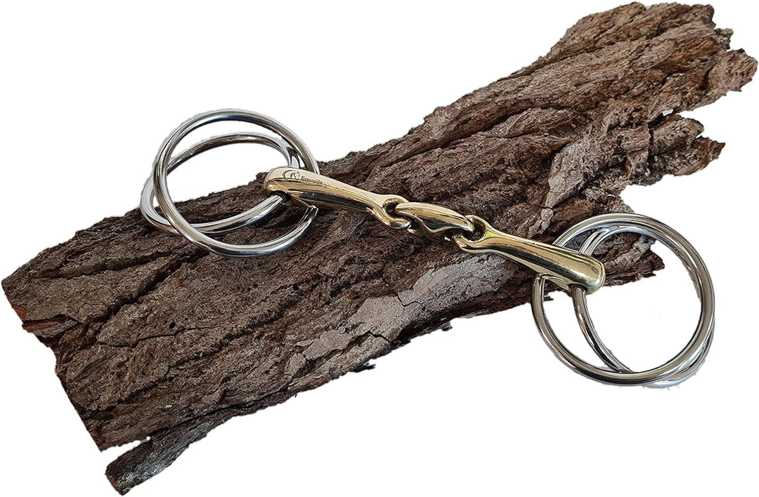 Esposita Doppelringtrense Fahrgebiss - doppelt gebrochen - Messing Mundstück - Ringe aus Edelstahl (