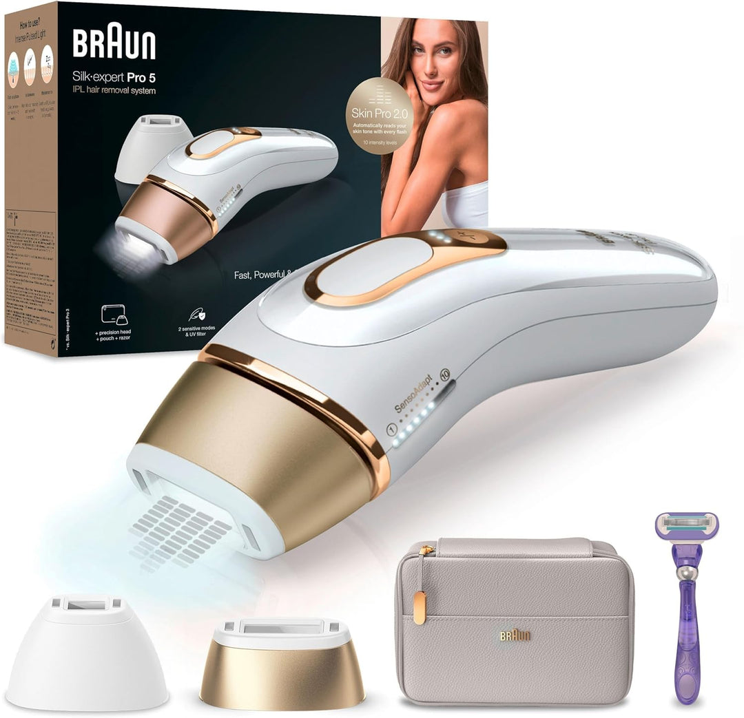 Braun IPL Silk Expert Pro 5 Haarentfernungsgerät Damen/Herren, 2 Aufsätze, sichtbare Haarentfernung,