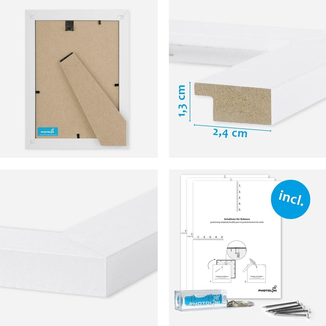 PHOTOLINI Bilderrahmen Set Weiss, Fotorahmen Holz MDF, 7er Bilderrahmenset Wand Collage, photo frame