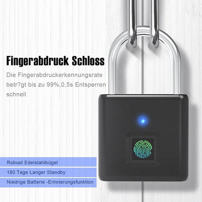 Schloss mit Fingerabdruck,IP55 Wasserdicht,Vorhängeschloss Fingerabdruck,USB-Aufladung Bluetooth Bio