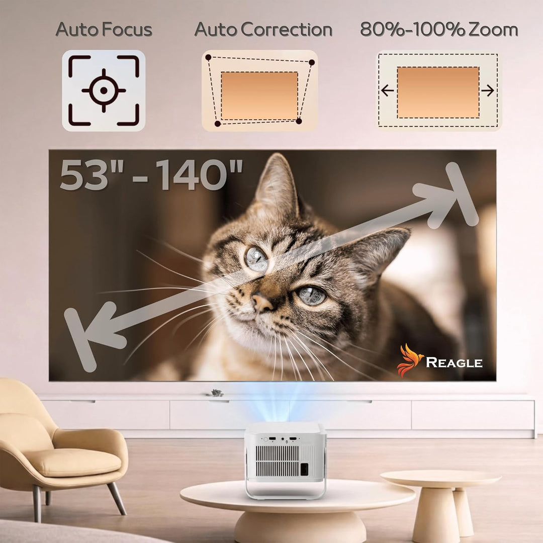 Reagle R-MOVIELUM-P41 Beamer Full HD 1080p 8K Upscaling, 900 ANSI LED Projektor Tragbar 140 Zoll, An
