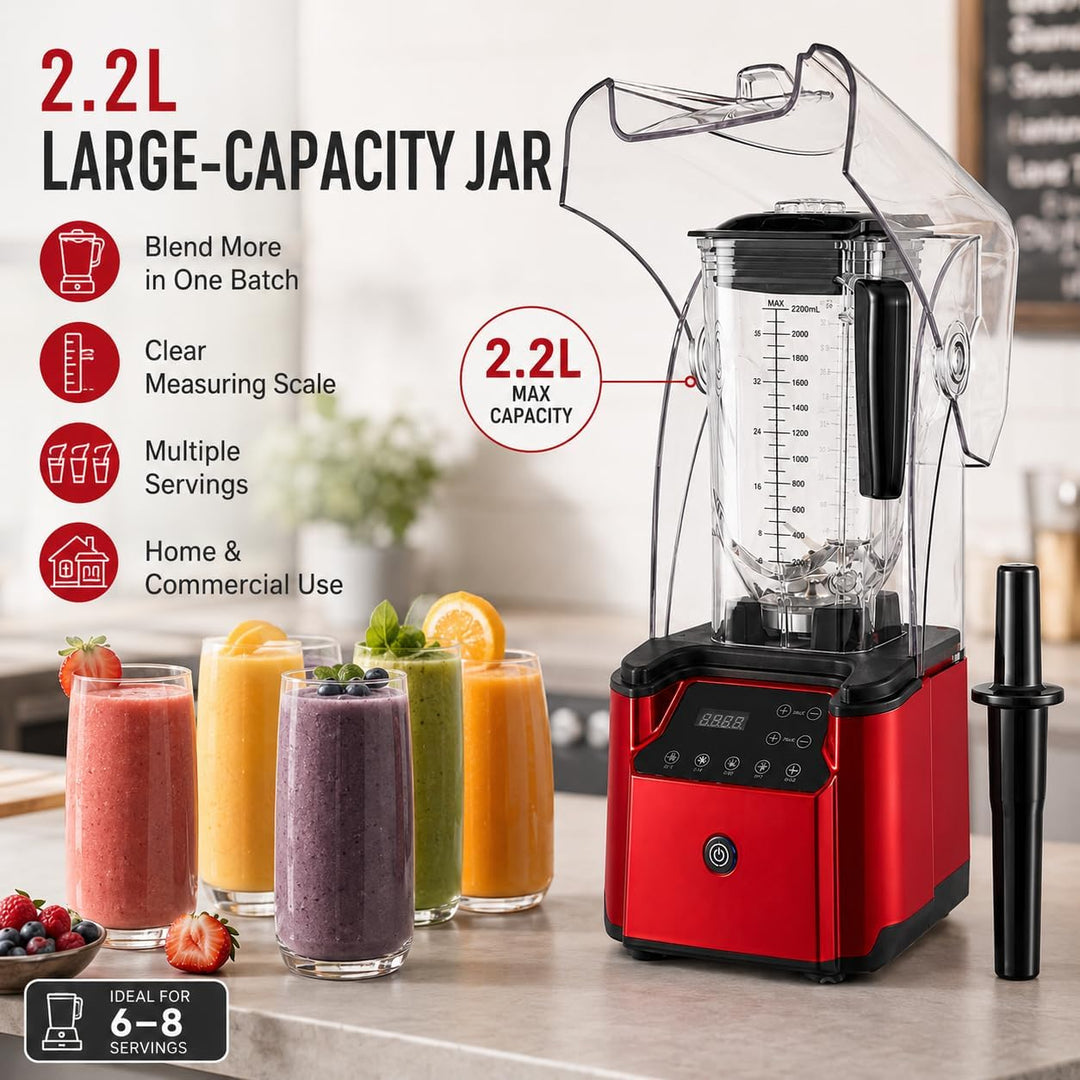 Entsafter‚ Slow Juicer 2200W, 2,2L Hochleistungsmixer mit Schallschutzhaube, Leiser Smoothie Mixer m