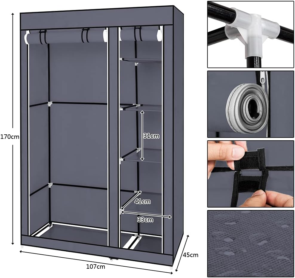 LEADZM Kleiderschrank, Faltschrank Stoffschrank Faltbare Garderobe Canvas mit Reissverschluss, Fäche