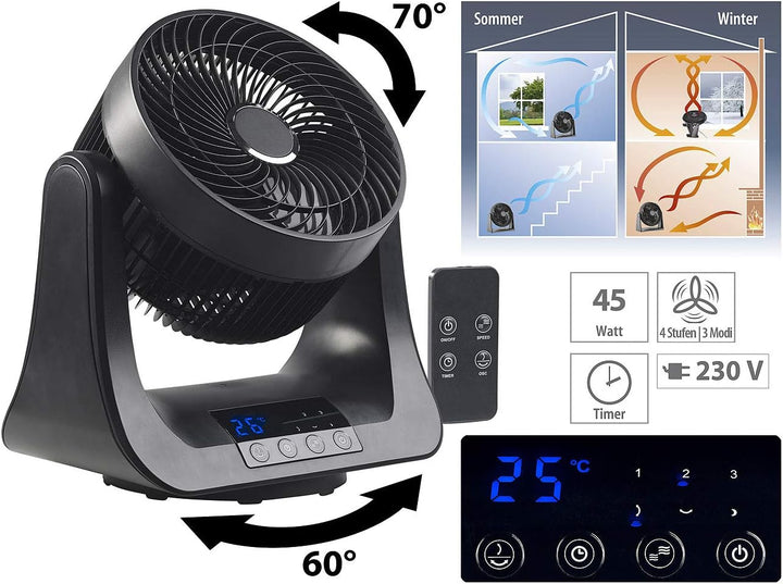 Sichler Haushaltsgeräte 3d Ventilator: Digitaler 3D-Robo-Raumventilator und Luftzirkulator, 45 Watt,