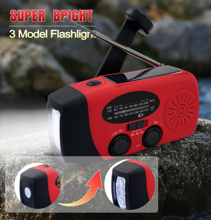 Notfall-Wetterradio AM/FM/NOAA mit 2000 mAh Red, Red