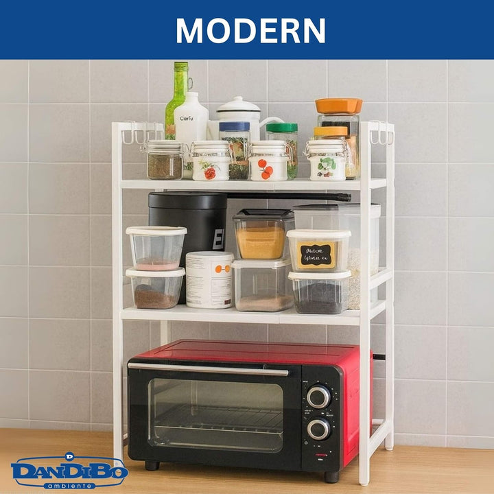 DanDiBo Verstellbares Mikrowellenregal Weiss 3 Stufig 40-64 cm Mikrowellen Regal 96684 Stehend Mikro