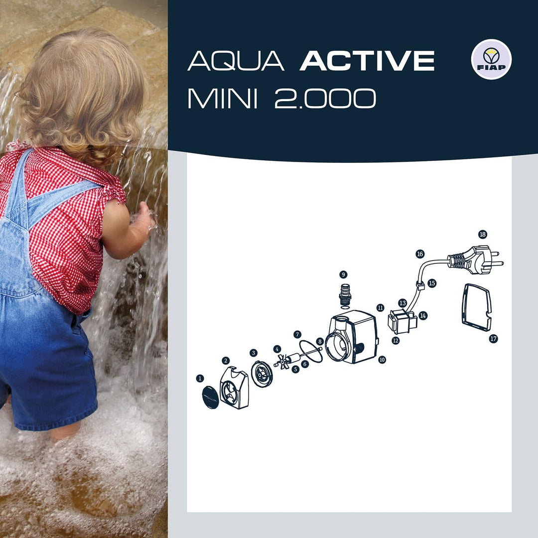 FIAP AQUA ACTIVE Mini SET 2.000 - Wasserspielpumpe - Umwälzpumpe - Springbrunnen - inkl. Teleskoproh