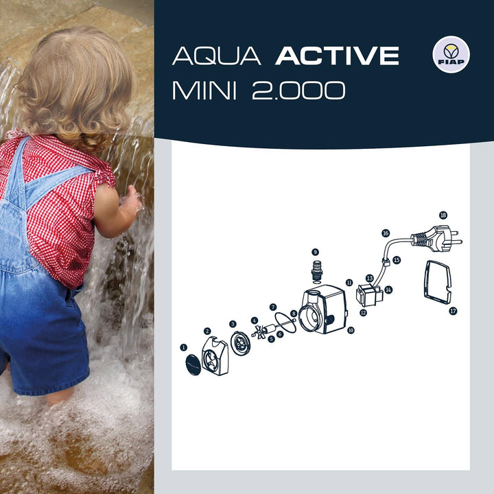 FIAP AQUA ACTIVE Mini SET 2.000 - Wasserspielpumpe - Umwälzpumpe - Springbrunnen - inkl. Teleskoproh