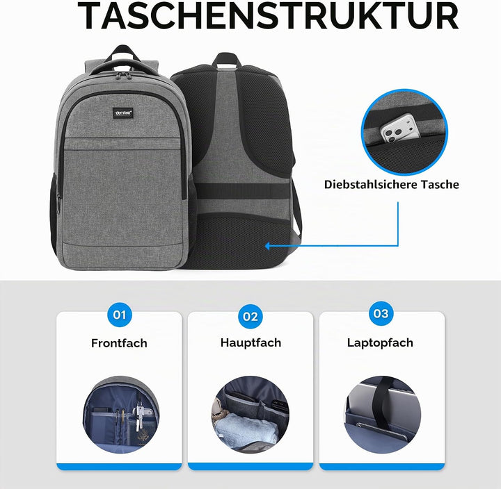 TANTOMI Rucksack Herren, Gross Laptop Rucksack 17 Zoll Schulrucksack Laptoptasche mit USB Ladeanschl
